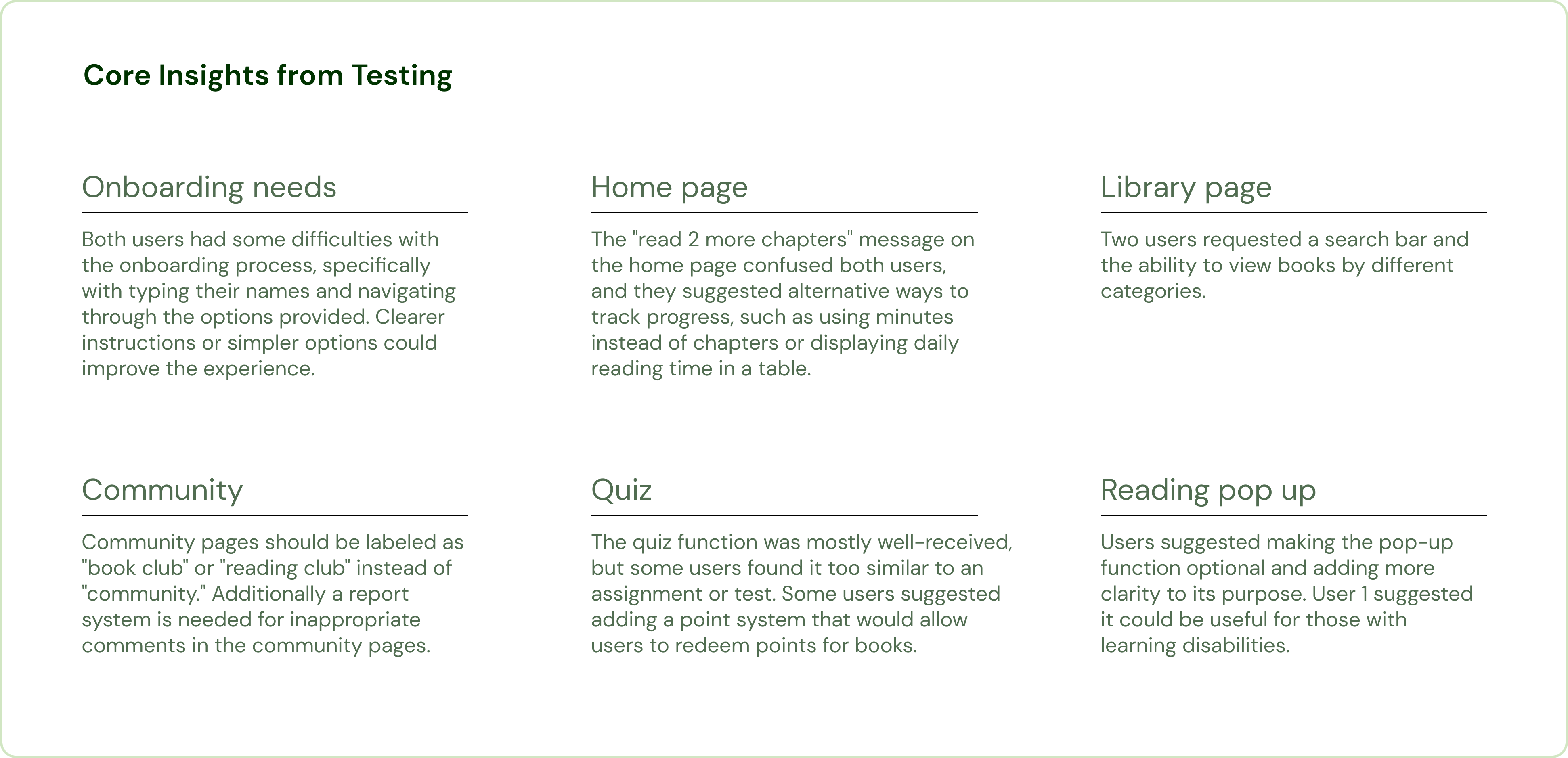 core insights from testing